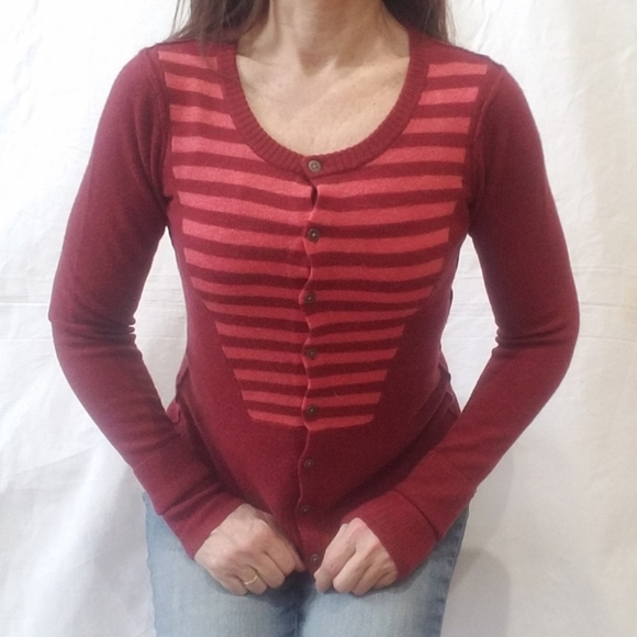 Cashmere Wool Striped Cardigan Sweater - Picture 8 of 8